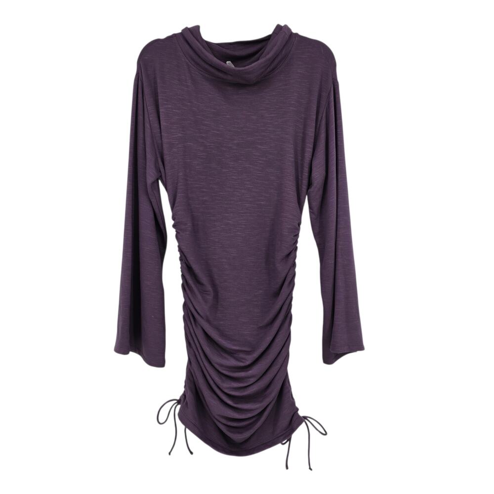 Anthropologie Daily Practice Purple Cowl Long Sleeve Ruched Mini Dress Size M